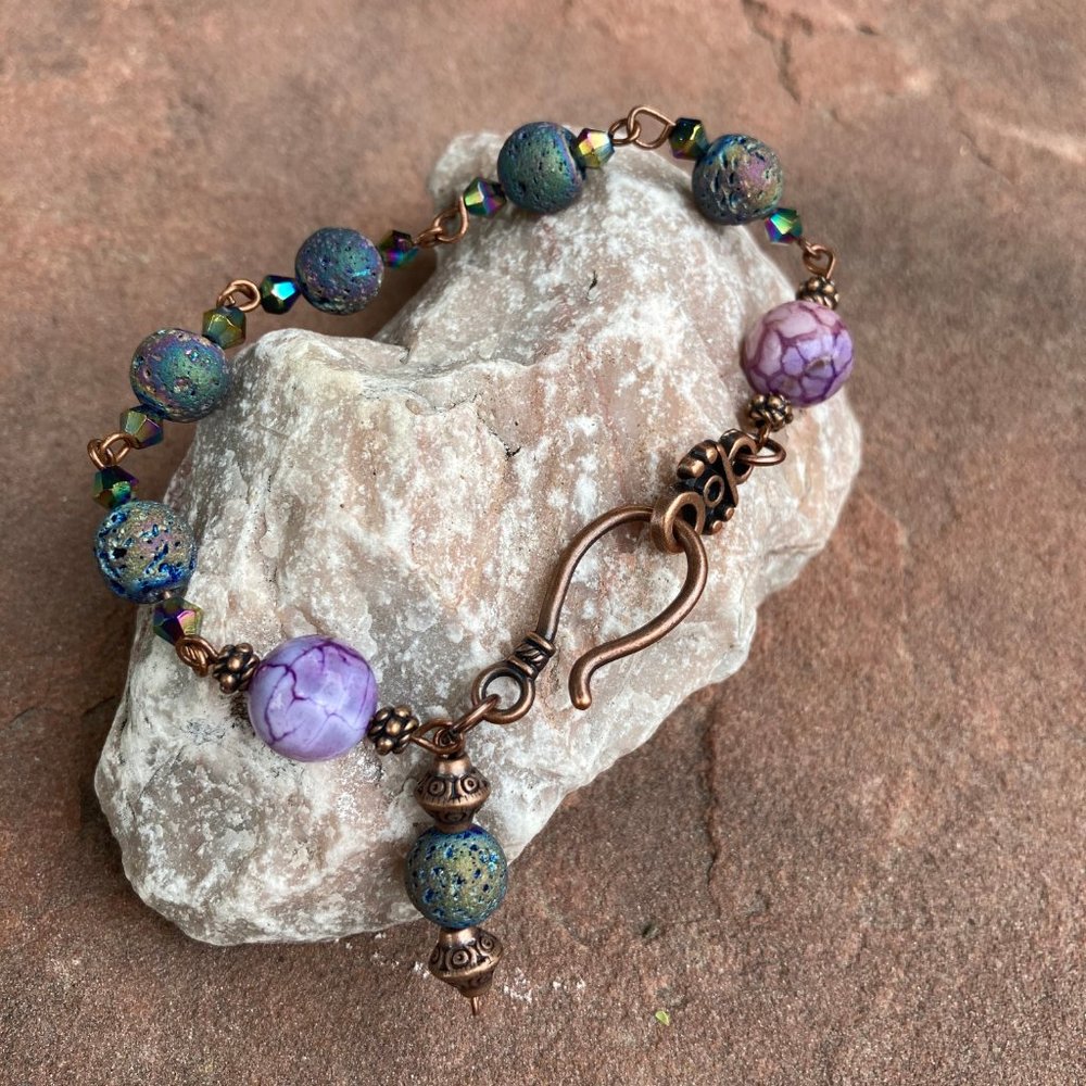 Purple Lava Stone and Agate Bracelet
